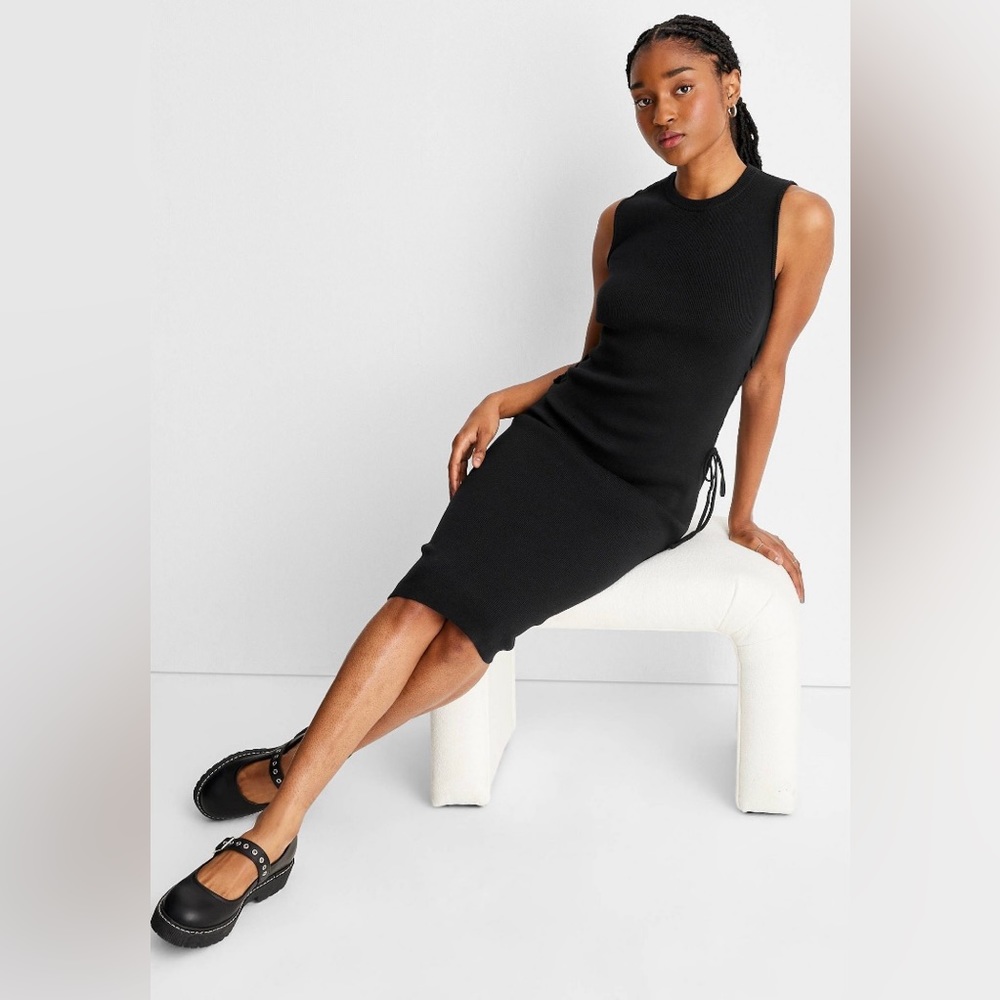 Women’s Side-Tie MIDI Sweater Dress- Future Collective Black Medium - Picture 3 of 5